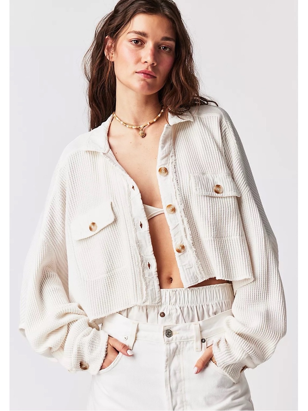 NWT Free People FP One Scout Cropped Shirt Jacket Shacket Ivory